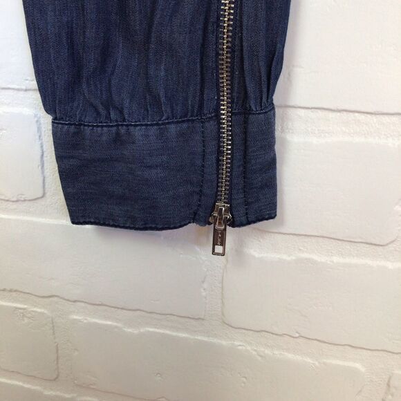 GUESS track pants lightweight blue denim pleated bottom zippers casual jeans XS - Picture 3 of 11